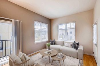 Oversized windows with premium two inch faux wood blinds